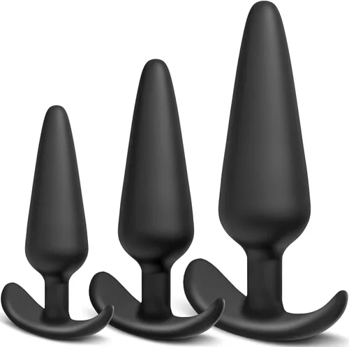 Tapón anal de silicona, paquete de 3 tapones para los glúteos, juego de entrenamiento para principiantes y usuarios avanzados con base acampanada