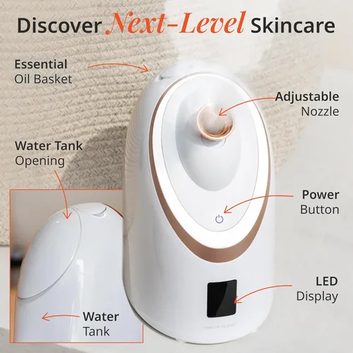 Miniatura 7 de Vanity Planet Senia - Vaporizador facial caliente y frío, vaporizador facial para limpieza profunda facial, aromaterapia, desintoxicante e