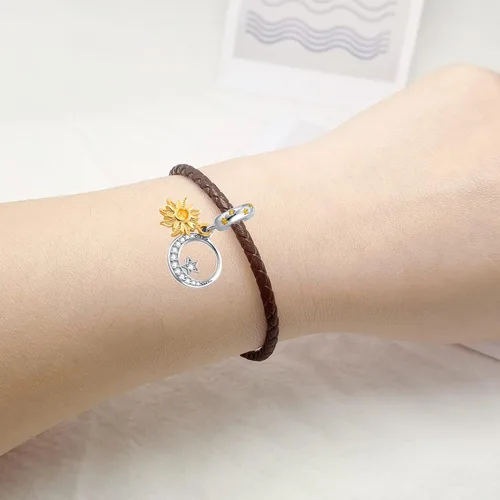 Miniatura 5 de Amuleto celestial de oro con forma de estrella y luna para pulsera Pandora, Metal, Base
