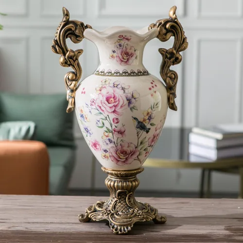 Miniatura 9 de Jarrón moderno de mesa alta, jarrones grandes de cerámica para decoración del hogar, florero rosa clásico creativo de 16.5 pulgadas, recipiente