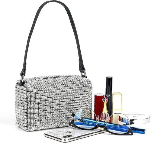 Miniatura 4 de Bolso de mano de noche con cristales brillantes para mujeres y niñas, bolso cruzado brillante para boda, graduación, fiesta, club, bolsos