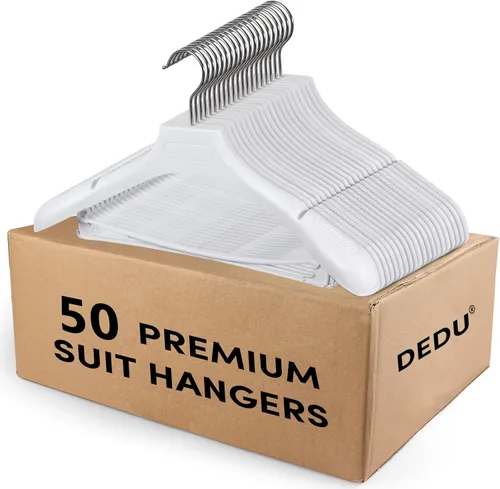 Miniatura 35 de DEDU Paquete de 15 perchas de traje para hombres, perchas marrones extra anchas antideslizantes de ancho 17.7 pulgadas, plástico grueso con barra