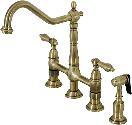 Kingston Brass KS1273ALBS Heritage - Grifo de puente de cocina de 8 pulgadas con rociador de latón, latón antiguo