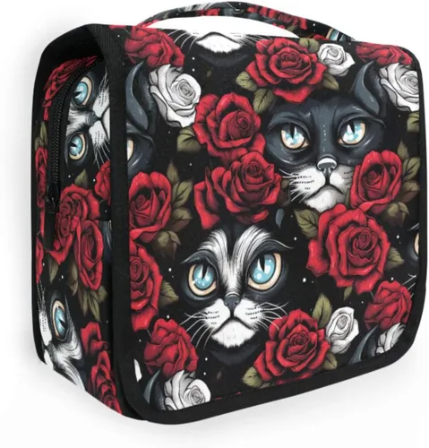 Miniatura 28 de MNSRUU Neceser colgante con diseño de calavera y girasol, bolsa de maquillaje de viaje para artículos de tocador, organizador de artículos