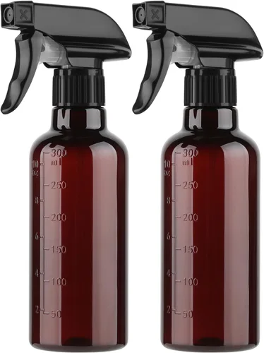 Botellas de plástico de spray (paquete de 2 unidades de 10 onzas), boquilla ajustable de niebla fina y corriente de chorro a prueba de fugas,