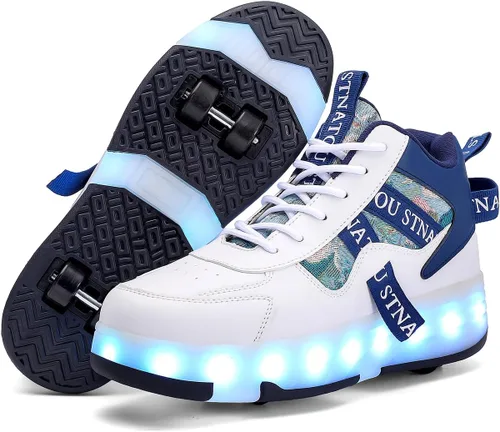 Miniatura 8 de HHSTS Zapatos de patinaje para niños mejorados con 16 luces LED, modelo de 4 ruedas iluminadas, para niños y niñas, tenis de moda para niños
