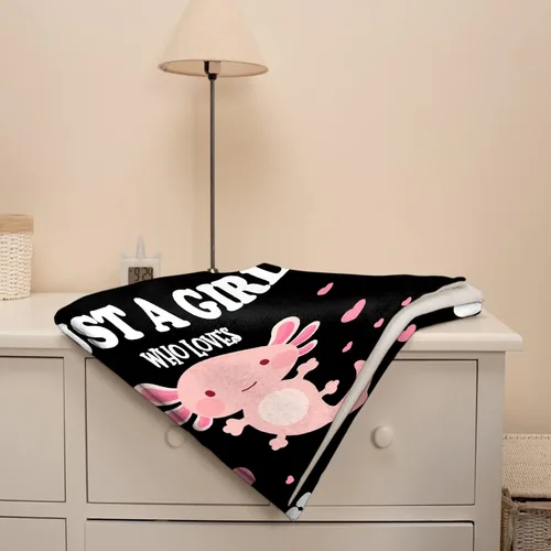 Miniatura 6 de Manta de Axolotl de regalo para niñas y mujeres, mantas ligeras con la frase "Just A Girl Who Loves Axolotls" de felpa con bonitos animales y peces