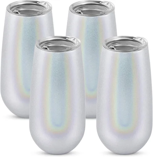 Miniatura 10 de Paquete de 4 vasos de copa de champán con doble aislamiento sin tallo, 6 onzas, irrompibles y reutilizables, copas de cóctel para brindar, gran