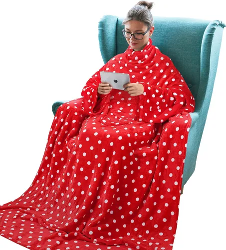 Miniatura 12 de Tirrinia Manta de Forro Polar Vestible con Capucha y Mangas para Adultos Mujeres y Hombres, Súper Suave Cómoda de Felpa Funcional Manta de TV Throw