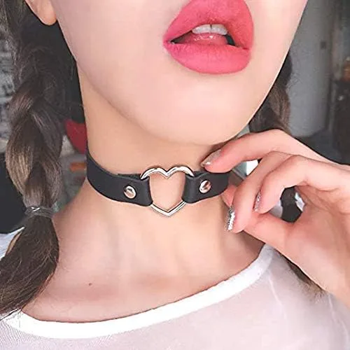 Miniatura 6 de Sinvini Gargantilla de cuero ajustable con corazón de amor punk PU collar gótico Egirl accesorios suave collar cadena para las mujeres