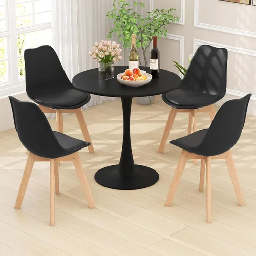 Miniatura 2 de Tangkula Juego de mesa de comedor redonda para 4, juego de mesa de cocina con asiento acolchado y patas de madera maciza, mesa de cocina redonda
