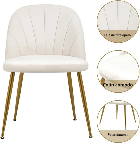 Miniatura 4 de Juego de 4 sillas de comedor de terciopelo, modernas sillas de cocina tapizadas de mediados de siglo con patas doradas de metal para sala de estar