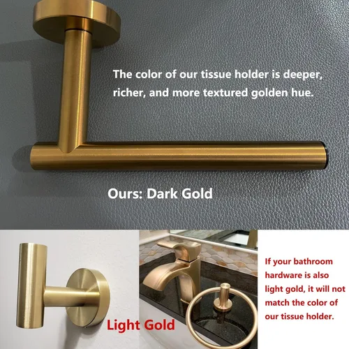 Miniatura 2 de POKIM Soporte de papel higiénico dorado cepillado, dispensador de papel higiénico de acero inoxidable 304 de doble poste para montaje en pared