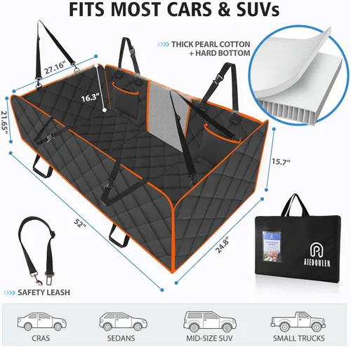Miniatura 4 de Extensor de asiento trasero para perros, funda de asiento de coche de fondo duro para asiento trasero, hamaca impermeable para perro, plataforma