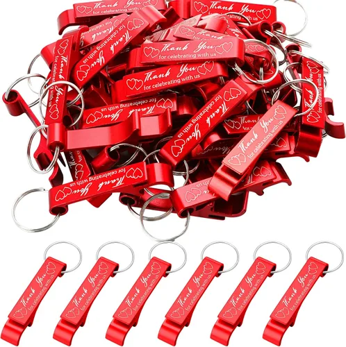 Miniatura 9 de Dandat 100 llaveros para abridor de botellas, regalos de boda de agradecimiento para invitados, abridor de cerveza de vino de aluminio, grabado
