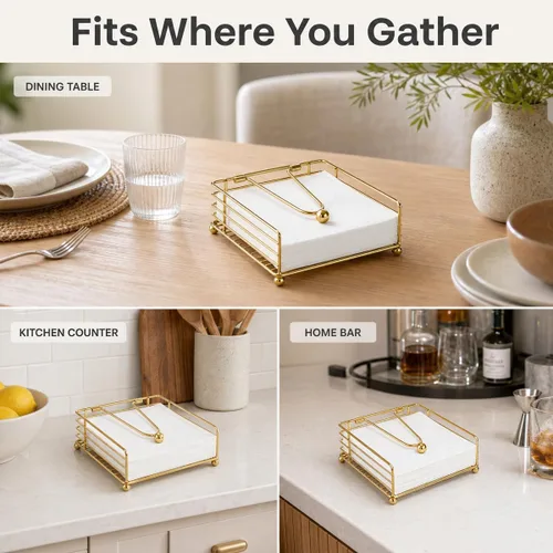 Miniatura 5 de hiwafifi Servilletero para mesa, dispensador de servilletas plano con brazo pesado, soporte cuadrado de papel de cóctel de elegante hierro rústico