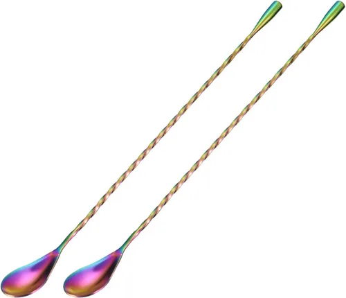 Miniatura 8 de uxcell Cuchara de bar para mezclar cócteles, 2 cucharas de acero inoxidable de mango largo de 12 pulgadas, cucharas de mezcla de bebidas con mango