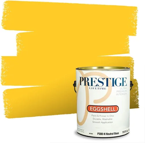 Miniatura 130 de PRESTIGE Pinturas Pintura Exterior e Imprimación En Uno, 1 Galón, Satinado, Pareja Comparable de Benjamin Moore* Amarillo* 320BM-PCM