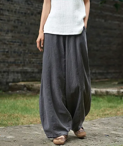 Miniatura 3 de IXIMO - Pantalones de lino y algodón holgados para mujer con cintura elástica y ajuste relajado estilo harén