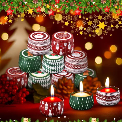 Miniatura 4 de Uiifan 48 latas de velas de Navidad, velas de metal para galletas, tarros de lata con tapas, latas retro de 8 onzas, recipientes redondos
