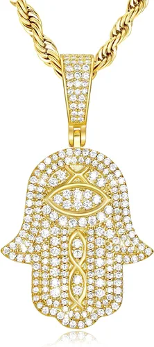 Collar con colgante de mano Hamsa chapado en oro real de 18 quilates o blanco con dije de mano de Hamsa, protección de buena suerte, cadena para