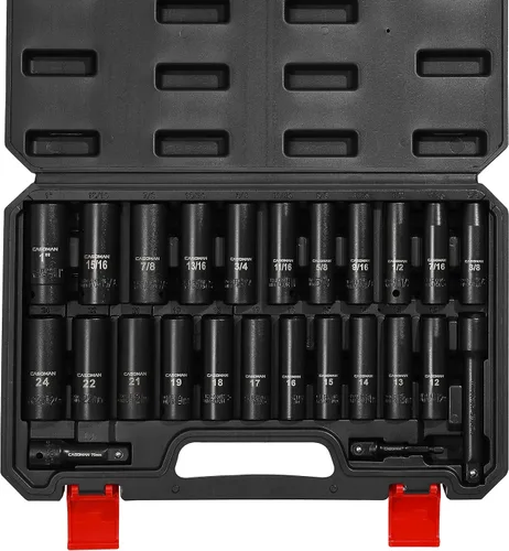 Miniatura 7 de CASOMAN Juego de llaves de impacto de 1/2", 25 piezas, profundo, acero Cr-V, 6 puntas, métrico y SAE, 12mm a 24mm, 3/8 pulg. a 1 pulg., incluye