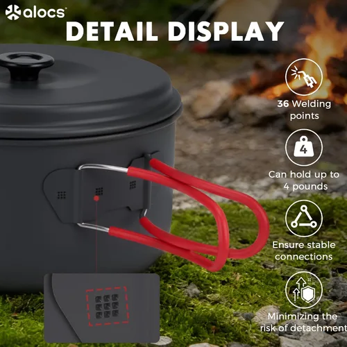 Miniatura 6 de Alocs Camping Cookware Set Camping Gear, Compact Camping Pots and Pans Set, Durable Hard Alumina Camping Cooking Set for Outdoor Backpacking Camping