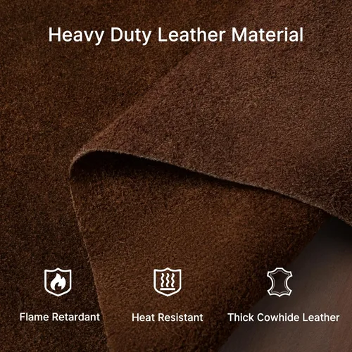 Miniatura 3 de eletecpro Delantal de Cuero de Trabajo Pesado para Soldadura de Cuero Genuino de Vaca Resistente a Llamas y Calor Ajustable 42L x 24A con 6 Marrón