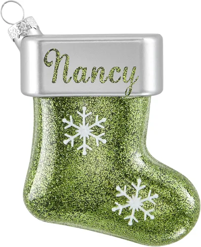 Miniatura 15 de Let's Make Memories Adorno de Navidad personalizado, cristal con forma de calcetín con purpurina, nombre grabado con láser, tono de joya, adorno