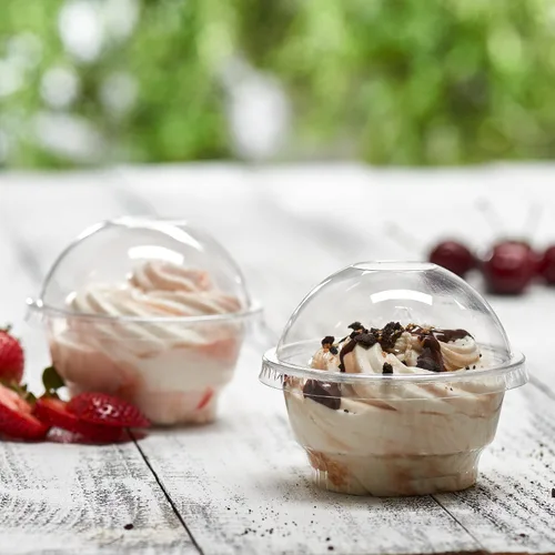 Miniatura 2 de Vasos de postre de plástico transparente de 8 onzas con tapas de cúpula sin agujero, 50 juegos de cuencos desechables para helados, parfait