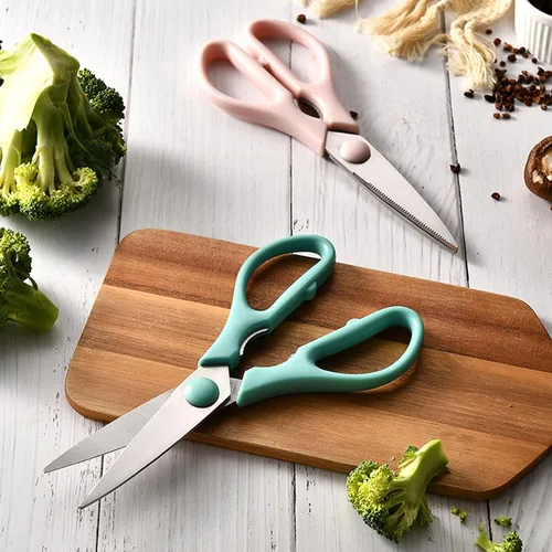 Miniatura 8 de Tijeras de cocina, juego de tijeras de cocina rosas Rkqoa, tijeras resistentes para cocinar, aptas para lavavajillas, tijeras de acero inoxidable