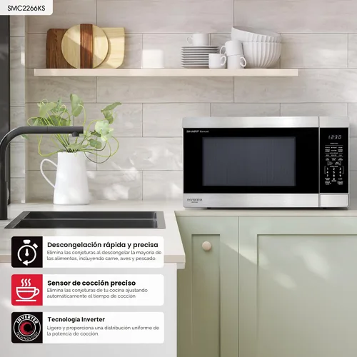 Miniatura 2 de SHARP Horno microondas para encimera con plato giratorio extraíble de 16.5 pulgadas, 1200 vatios, 2.2 pies cúbicos, acero inoxidable