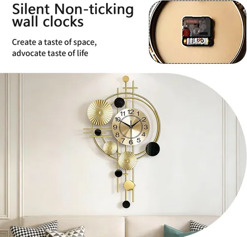 Miniatura 5 de Reloj de pared grande para sala de estar, silencioso, sin tictac, funciona con pilas, reloj de pared redondo y moderno de gran tamaño para dorado