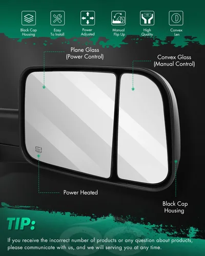 Miniatura 2 de SCITOO Compatible con espejos de remolque 2002-2008 para Dodge para Ram 1500 2003-2009 para Dodge para Ram 2500 3500 Pickup Power Heated Passenger
