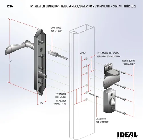 Miniatura 4 de Ideal Security 1216 Manija de puerta Storm para montaje en superficie con cerradura y llave para puertas de 1 a 1 ½ pulgadas de grosor