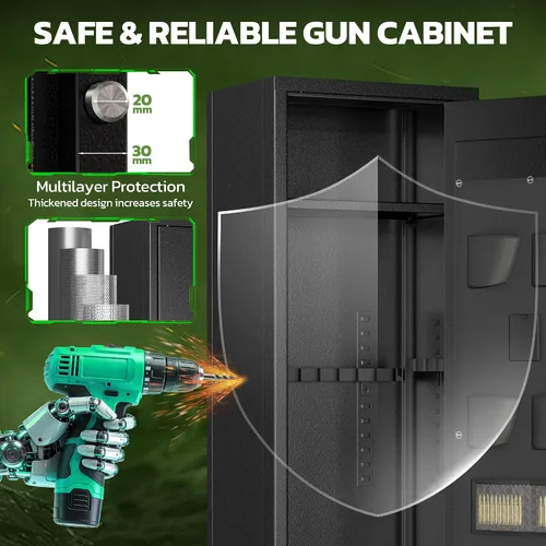 Miniatura 7 de Greenvelly 14-16 Caja fuerte para rifles y pistolas, caja fuerte para rifles con cerradura de teclado, gabinete para armas de fuego para rifles