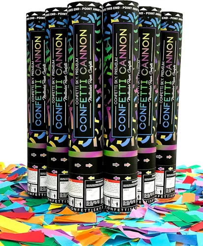 Confetti Sky Paquete de 6 cañones de confeti de 12 pulgadas, confeti multicolor para celebración de boda, fiesta de cumpleaños, bromas, graduación,