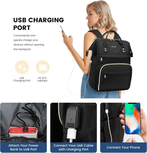 Miniatura 5 de Mochila para laptop LOVEVOOK para mujer, Negro, Mochilas Daypack