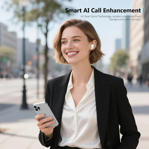 Miniatura 5 de Auriculares inalámbricos, auriculares Bluetooth 5.3, semi-intraurales con cancelación de ruido AI, tiempo de reproducción de 24 horas, ajuste Blanco