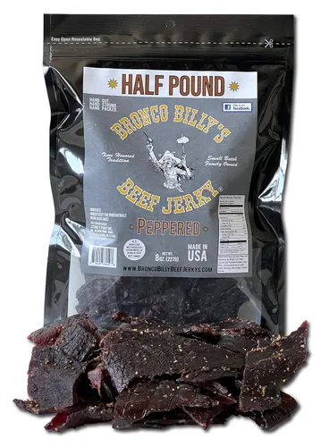 Miniatura 7 de Bolsa resellable de media libra de carne de res con sabor a bourbon Bronco Billy's Beef Jerky