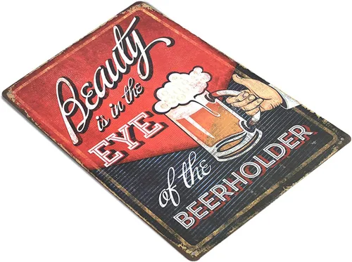Miniatura 9 de Letrero de metal de lata vintage con texto en inglés "Beauty is in the Eye of the Beerholder", diseño de cerveza