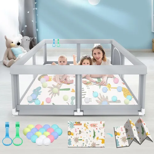 Miniatura 10 de Fshibila Corralito para bebés con alfombra, corralitos para bebés y niños pequeños, corralito de juego BabyFence para interiores y exteriores, patio