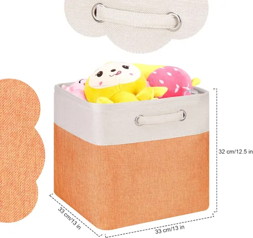 Miniatura 2 de Cajas de almacenamiento plegables de tela, cajas de almacenamiento plegables de 13 pulgadas, canastas de almacenamiento de retazos naranja y beige