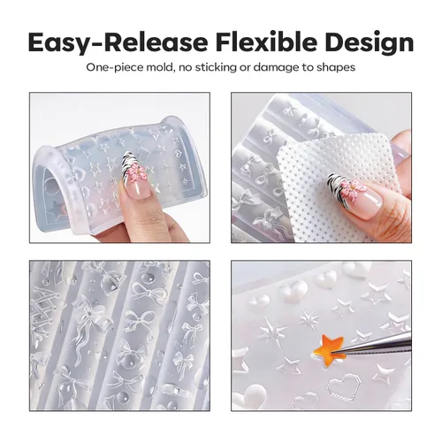 Miniatura 6 de modelones Moldes de silicona para arte de uñas, 7 moldes de flores 3D con bolígrafo de tallado, plantillas de modelado transparentes, flores
