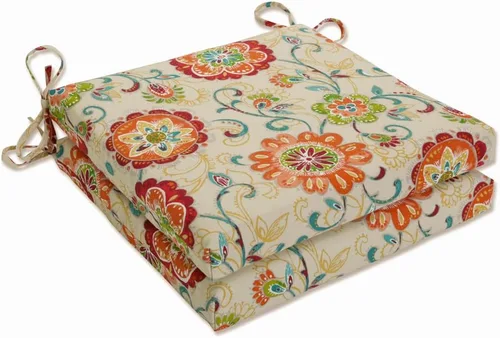 Miniatura 17 de Pillow Perfect Cojín floral brillante para silla de interior/exterior con lazos, 2 unidades, 15.5 x 18.5 pulgadas, azul/naranja Marlow