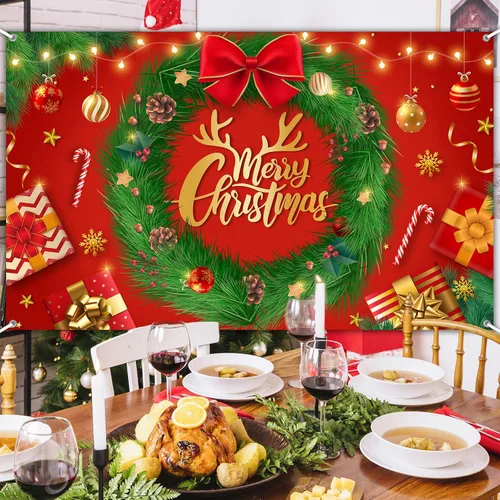 Miniatura 2 de Avezano Cartel de Feliz Navidad, telón de fondo rojo de Navidad para decoraciones de fiesta, invierno, Año Nuevo, Nochebuena, reuniones familiares