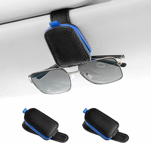Miniatura 11 de SINGARO Soporte para gafas de sol de coche, hebilla magnética de cuero para visera de coche, clip para anteojos de sol, clip para almacenamiento