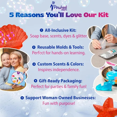 Miniatura 7 de Kit de fabricación de jabón DIY de Pinwheel Crafts para niños de 5, 6, 7, 8-12+ años con moldes, aromas, colorantes, brillo, red espumante - Kits