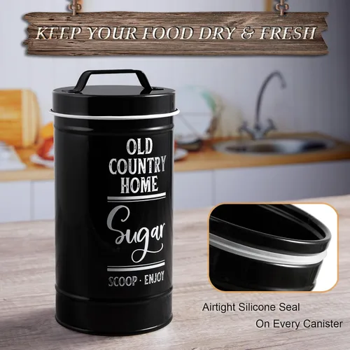 Miniatura 3 de DAYYET Juego de recipientes negros para la cocina, recipientes herméticos de cocina para encimera, recipientes de harina y azúcar, juego