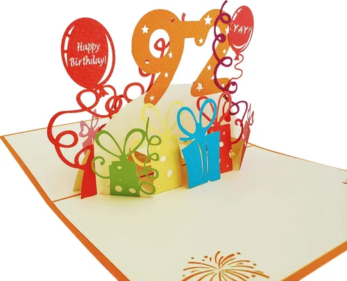 Miniatura 5 de iGifts And Cards Tarjeta desplegable 3D de cumpleaños 92, regalos coloridos y celebración de hitos de globos, saludo sincero para personas mayores